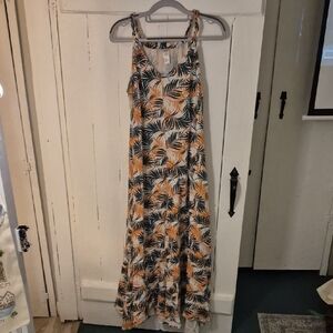 Serra Womens LG Orange and Green Leaf Print Maxi Dress